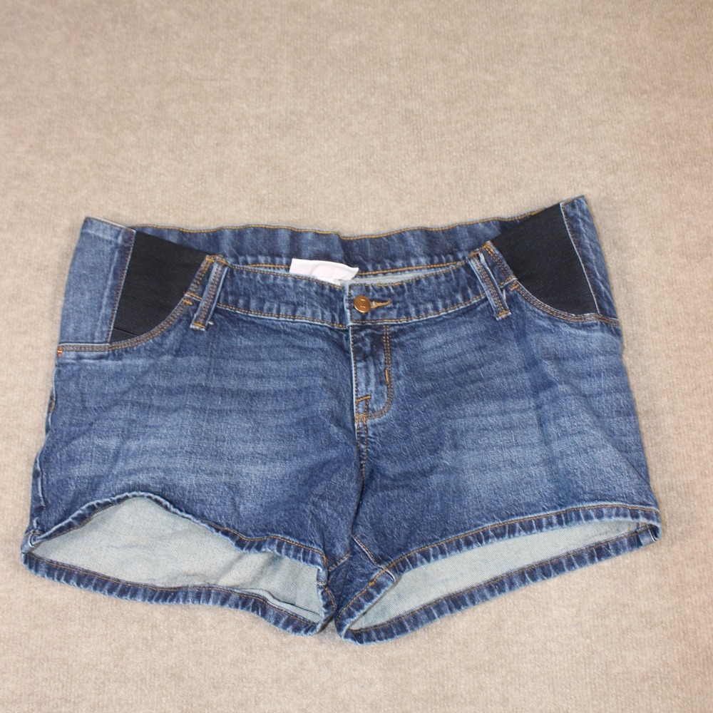 Maternity Denim Shorts Medium Wash Elastic Side Panel‎ Low Rise Jean Shorts